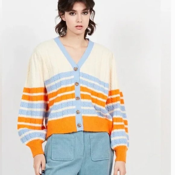 NWT Frnch Paris Margarida Cardigan Multicolor Wool Blend Stripe - Picture 4 of 10